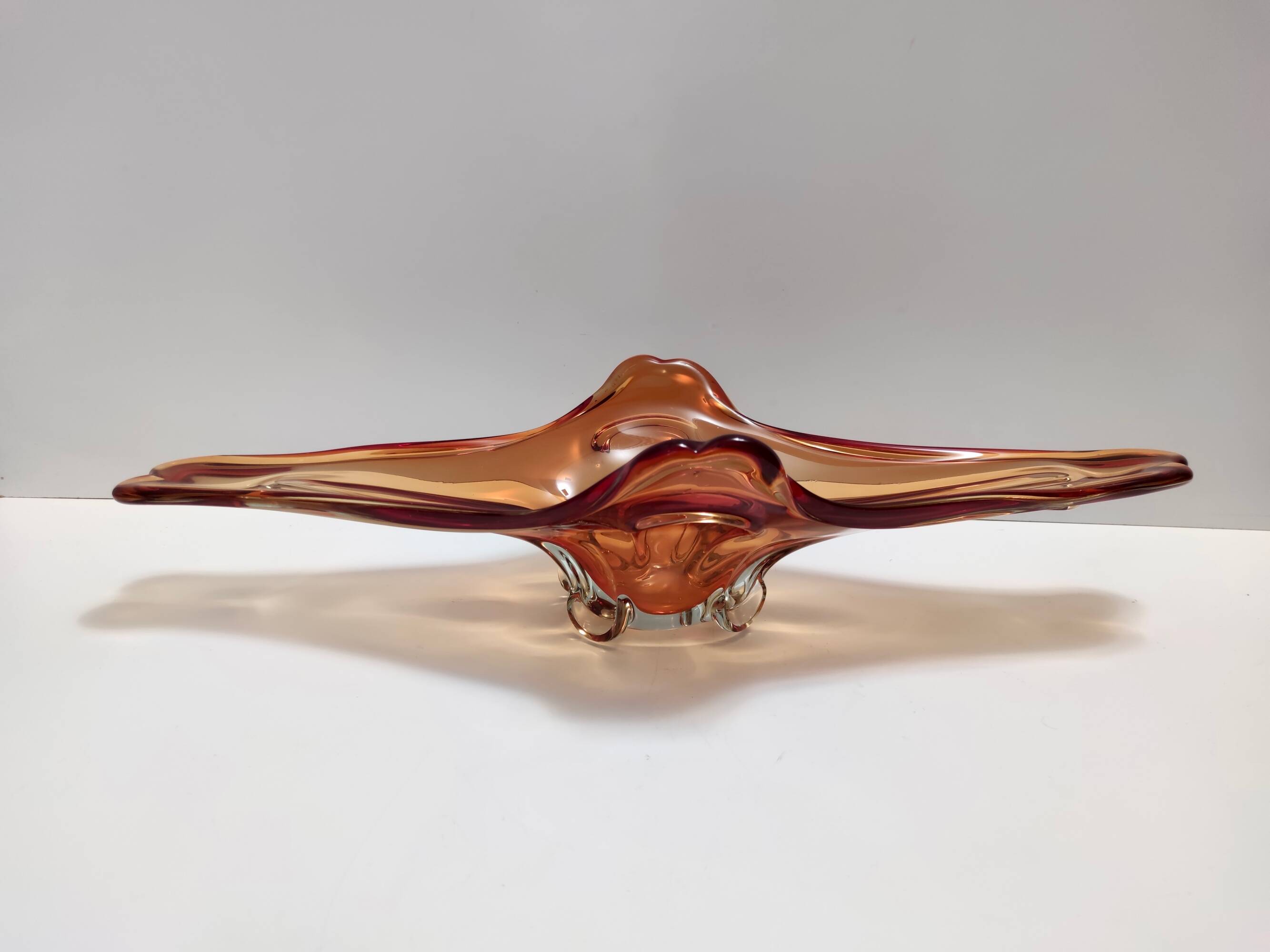 Rusty Orange Sommerso Murano Glass Bowl / Centerpiece, Italy