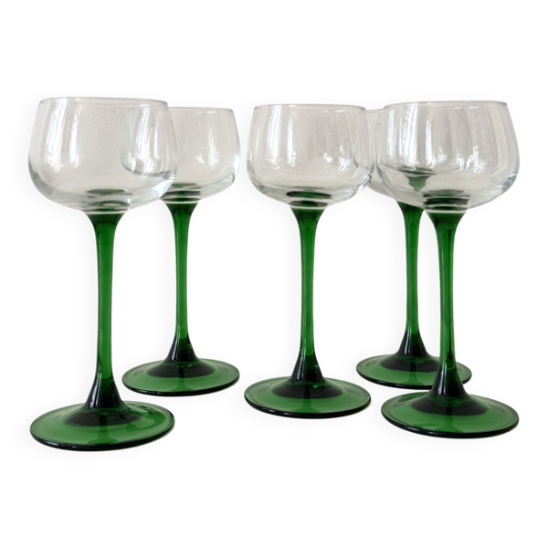 Service francais verres à vin en verre vert bouteille, Alsace 1970