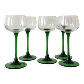 Service francais verres à vin en verre vert bouteille, Alsace 1970