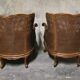 Paire de fauteuils en bois et rotin, style Louis XV