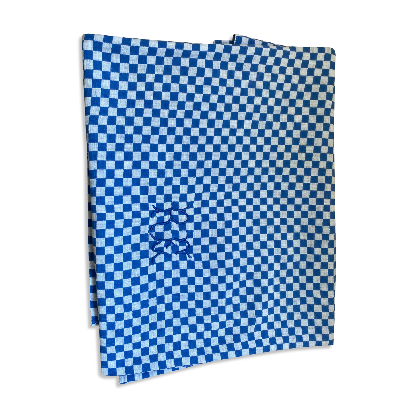 Checkered tablecloth old monogram Very good condition