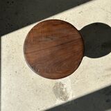 Tripod stool in upcycled teak with flat top - Small tripod stool in solid brown wood with circu seat