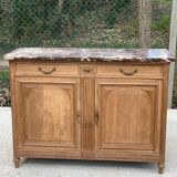 Renovated art deco display case in solid oak and marble 140cm