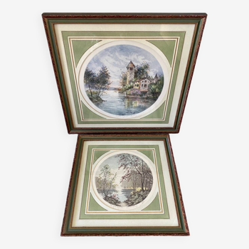 Duo of landscape engravings