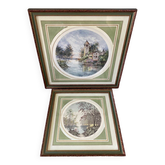 Duo of landscape engravings