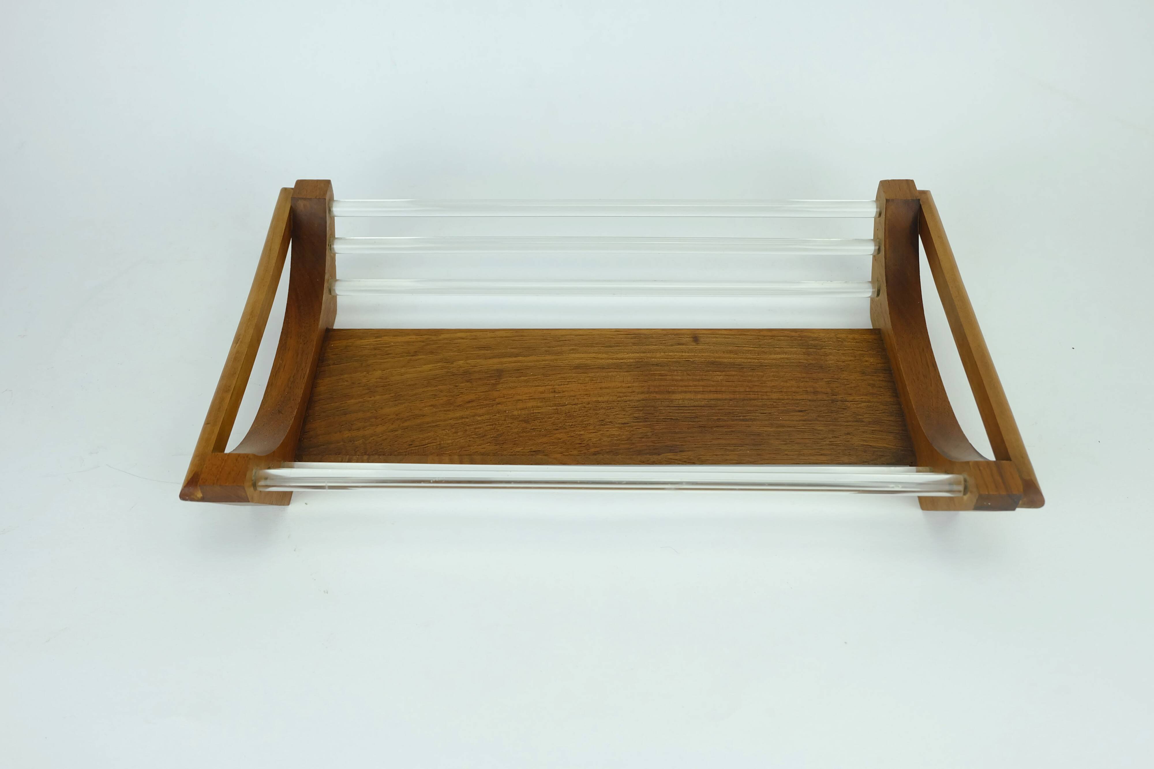 French geometric art déco fruit basket walnut and glass
