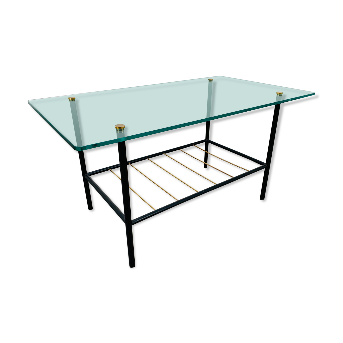 Coffee table 50s glass metal brass sofa tip