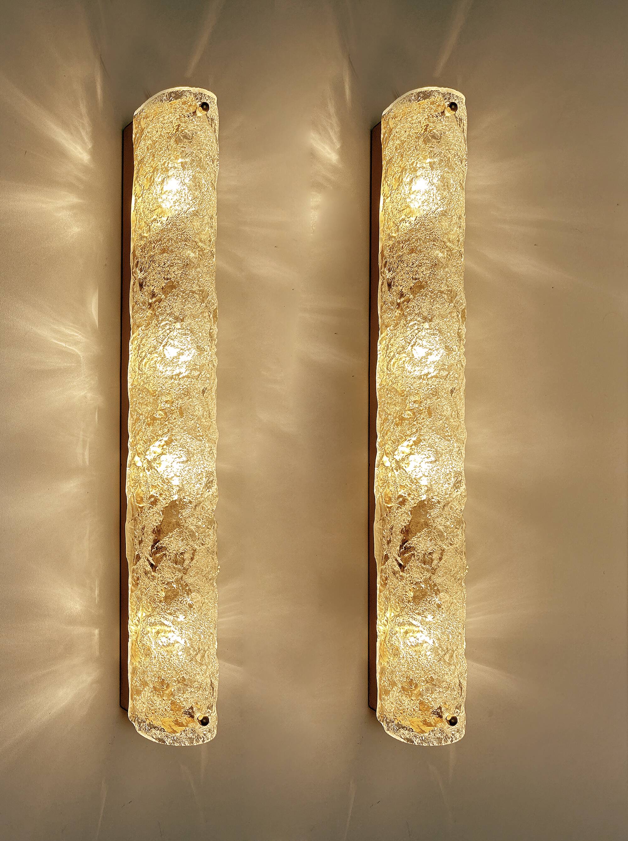 Pair of large vintage brutalist wall lights, murano glass