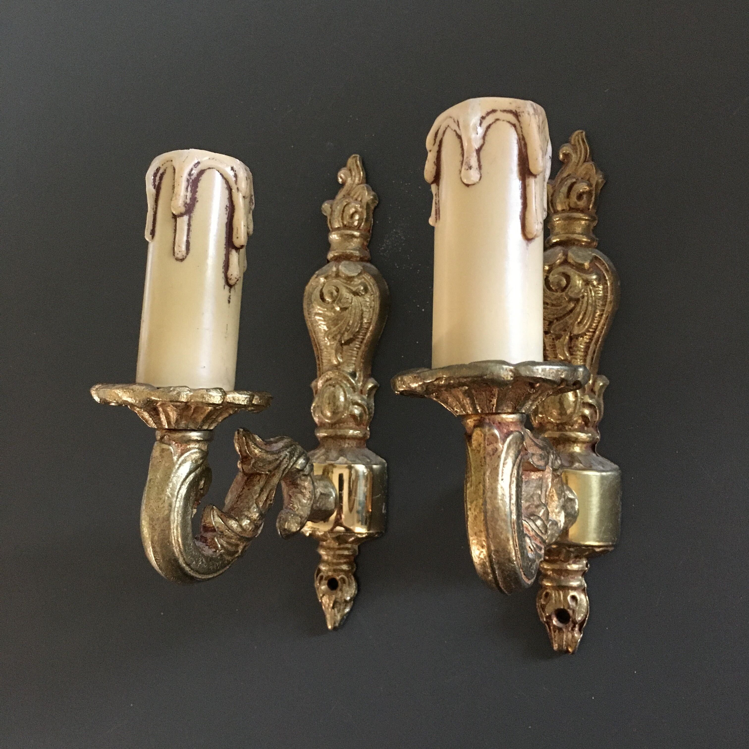 Pair of gilded bronze wall sconces