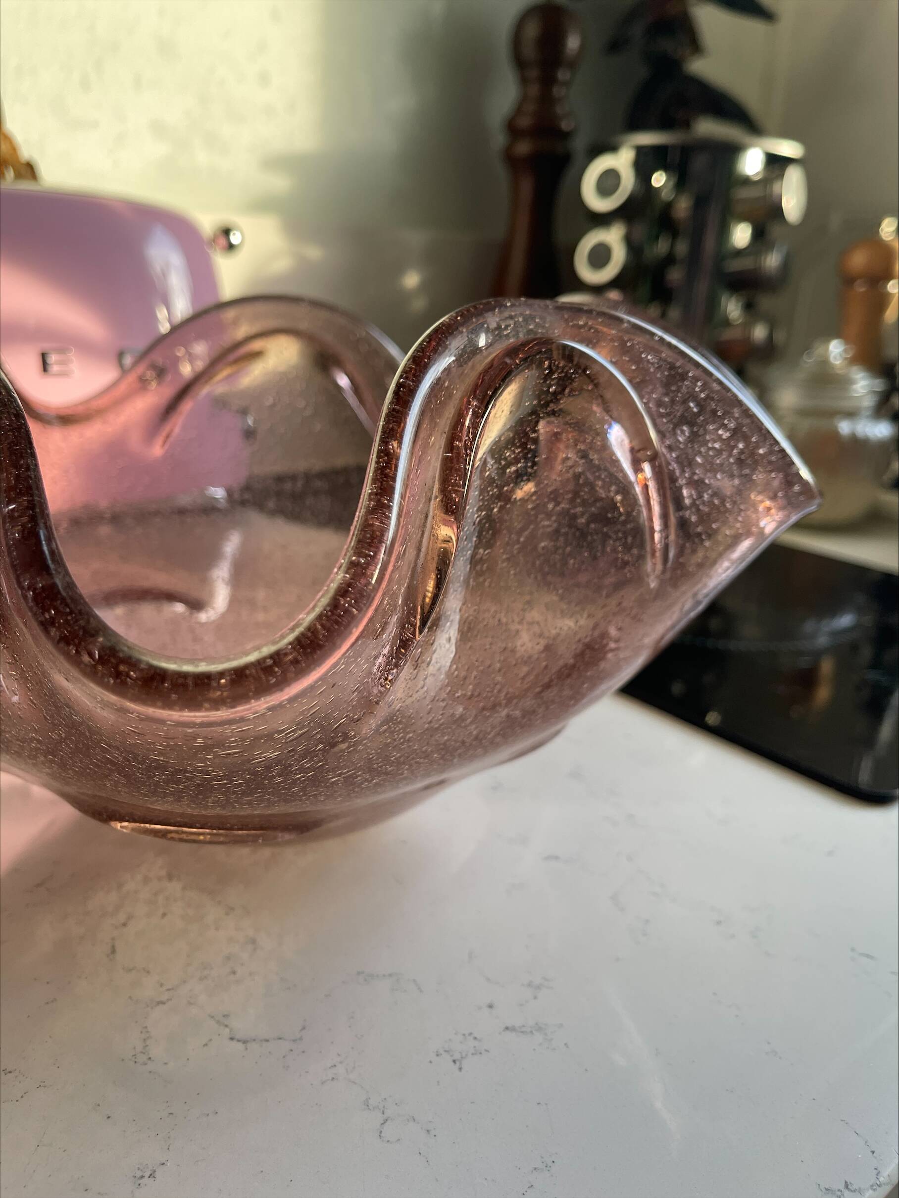 Pink Murano blown glass fruit bowl