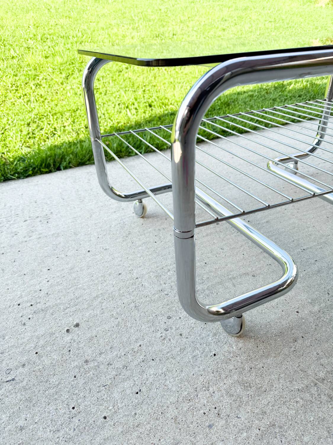 70s chrome and glass tubular frame coffee table