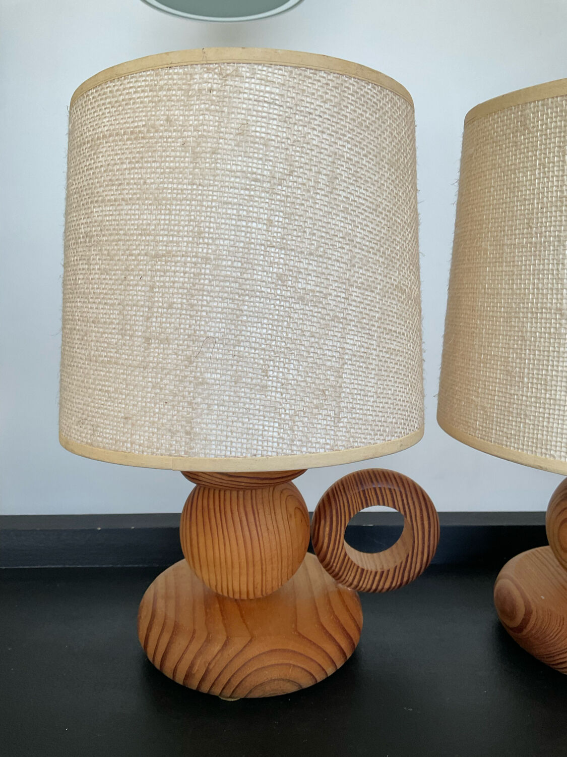 Pair of Scandinavian wooden lamps 60s-70s