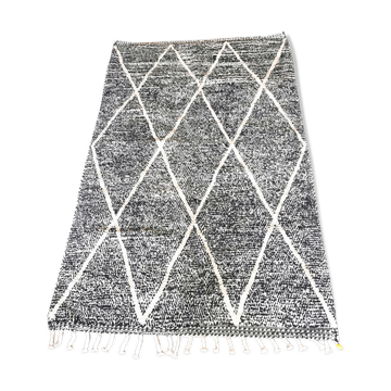 Tapis berbère béni ouarain véritable noir et blanc en laine