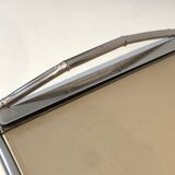 Chrome tray style faux-bamboo with smoked glass top