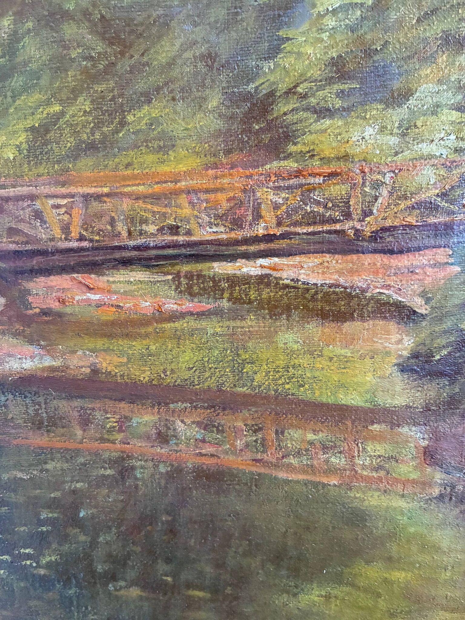 Vintage original oil painting forest landscape