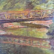 Vintage original oil painting forest landscape