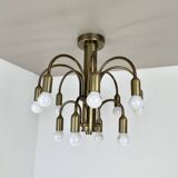 large 12-armed solid Brass ceiling light Chandelier by WKR Lights, Germany 1970s