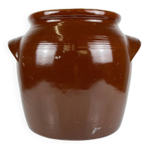 Large confit/grease pot, antique stoneware, brown colour, 1900.
