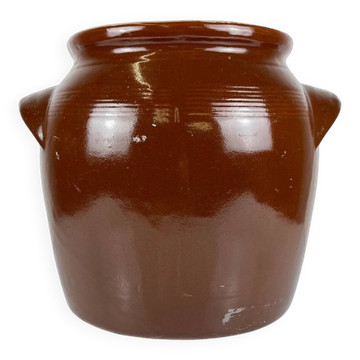 Pot à confit, graisse ancien en grès marron, 1900
