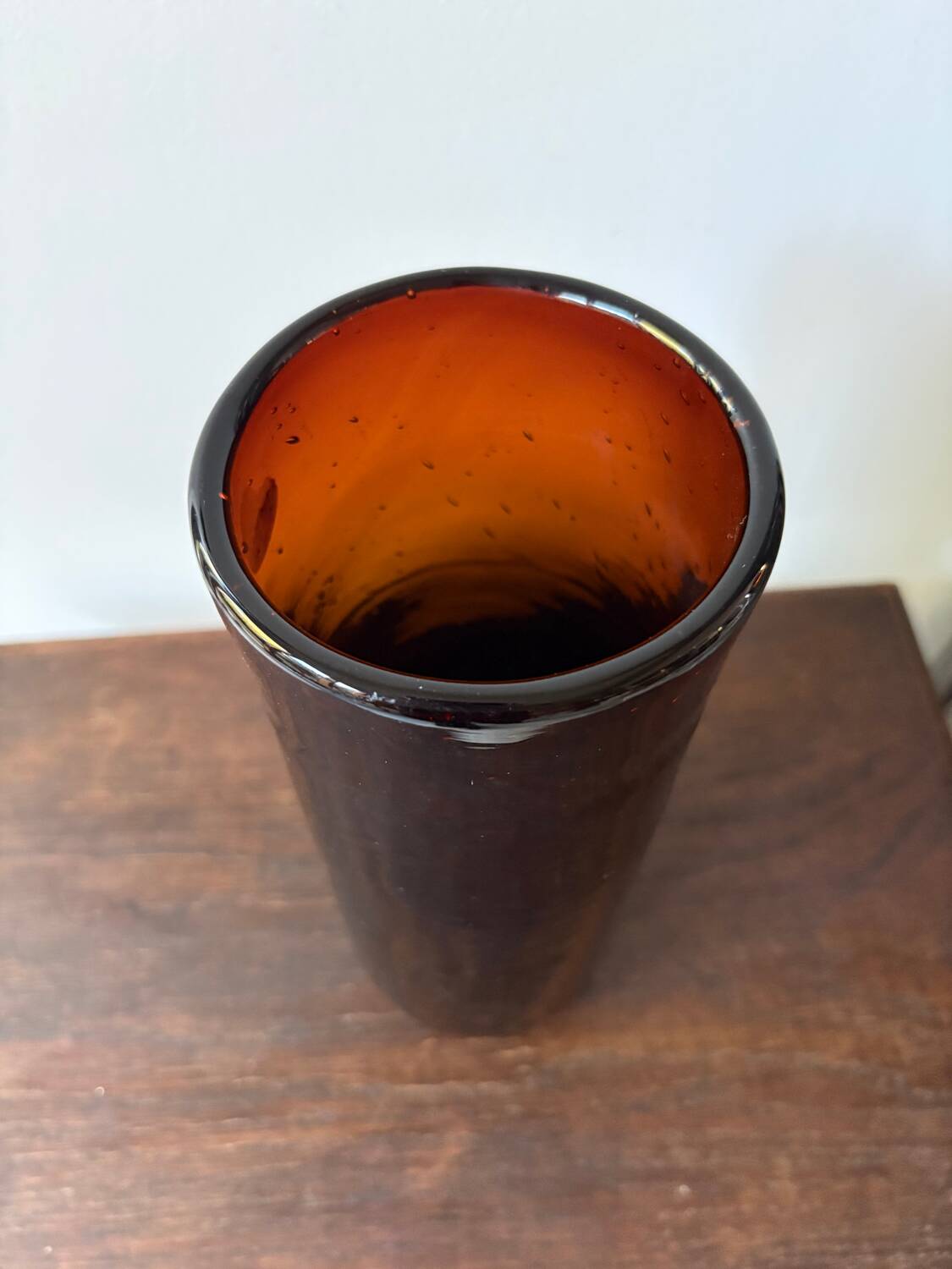 Vintage 1970s garnet brown glass roller vase