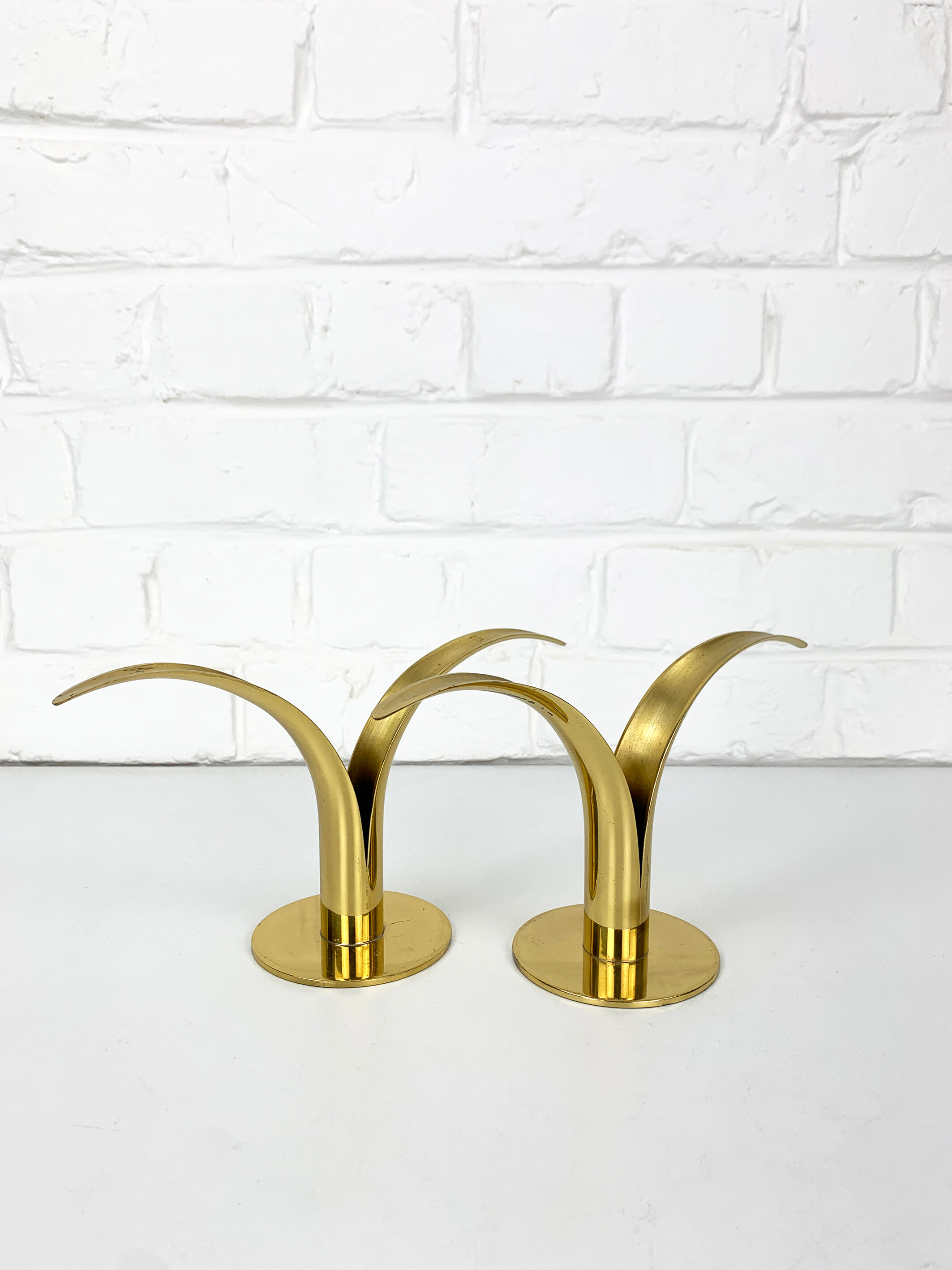Pair of Lily brass candle holders, Ystad Metall, Sweden, design Ivar Ålenius Björk