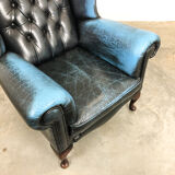 Vintage blue leather chesterfield armchair