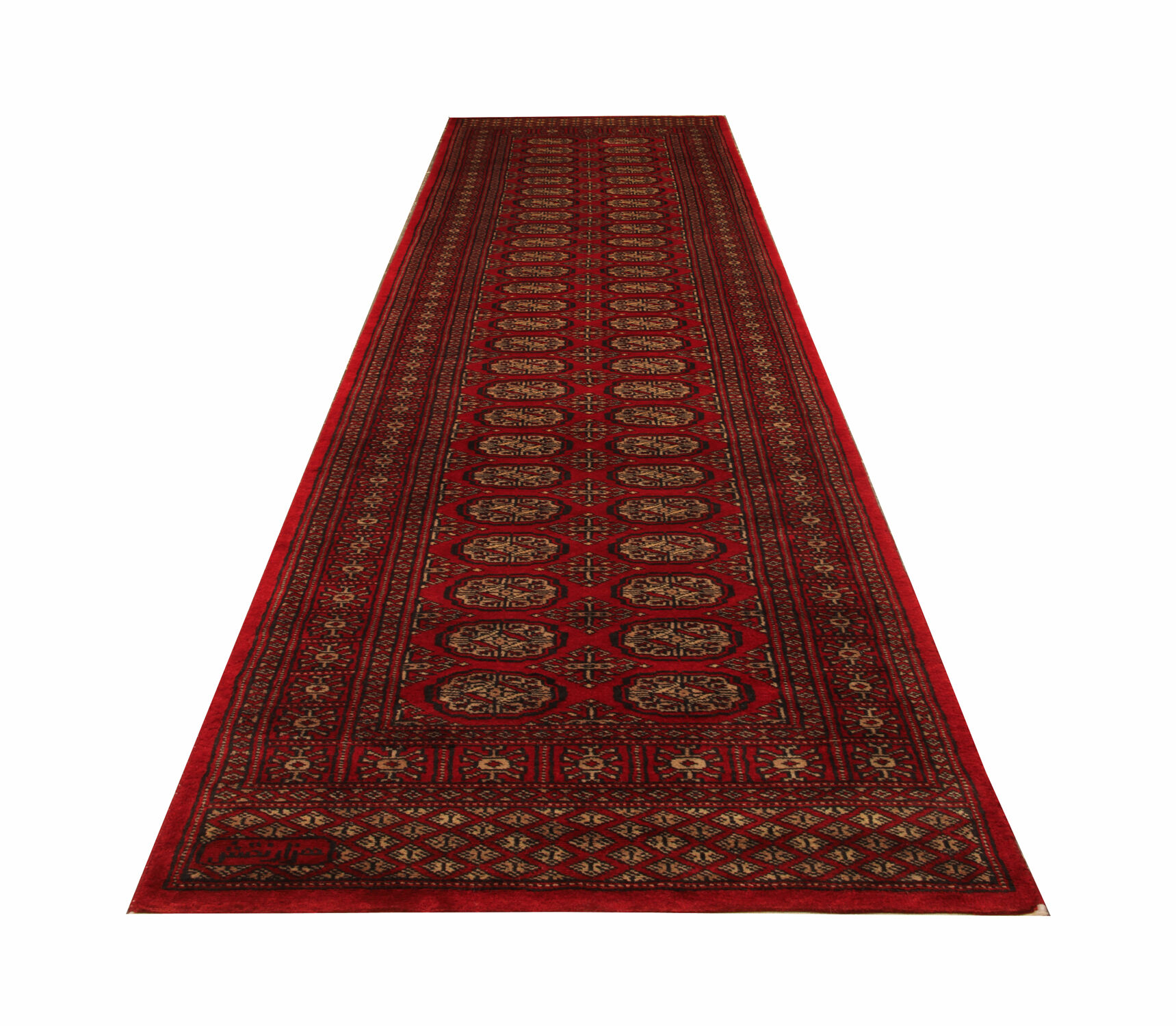Handwoven bokhara runner rug traditional red motif runner carpet- 77x247cm