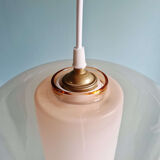 Suspension scandinave en verre satiné blanc et verre transparent rose pâle, 1960
