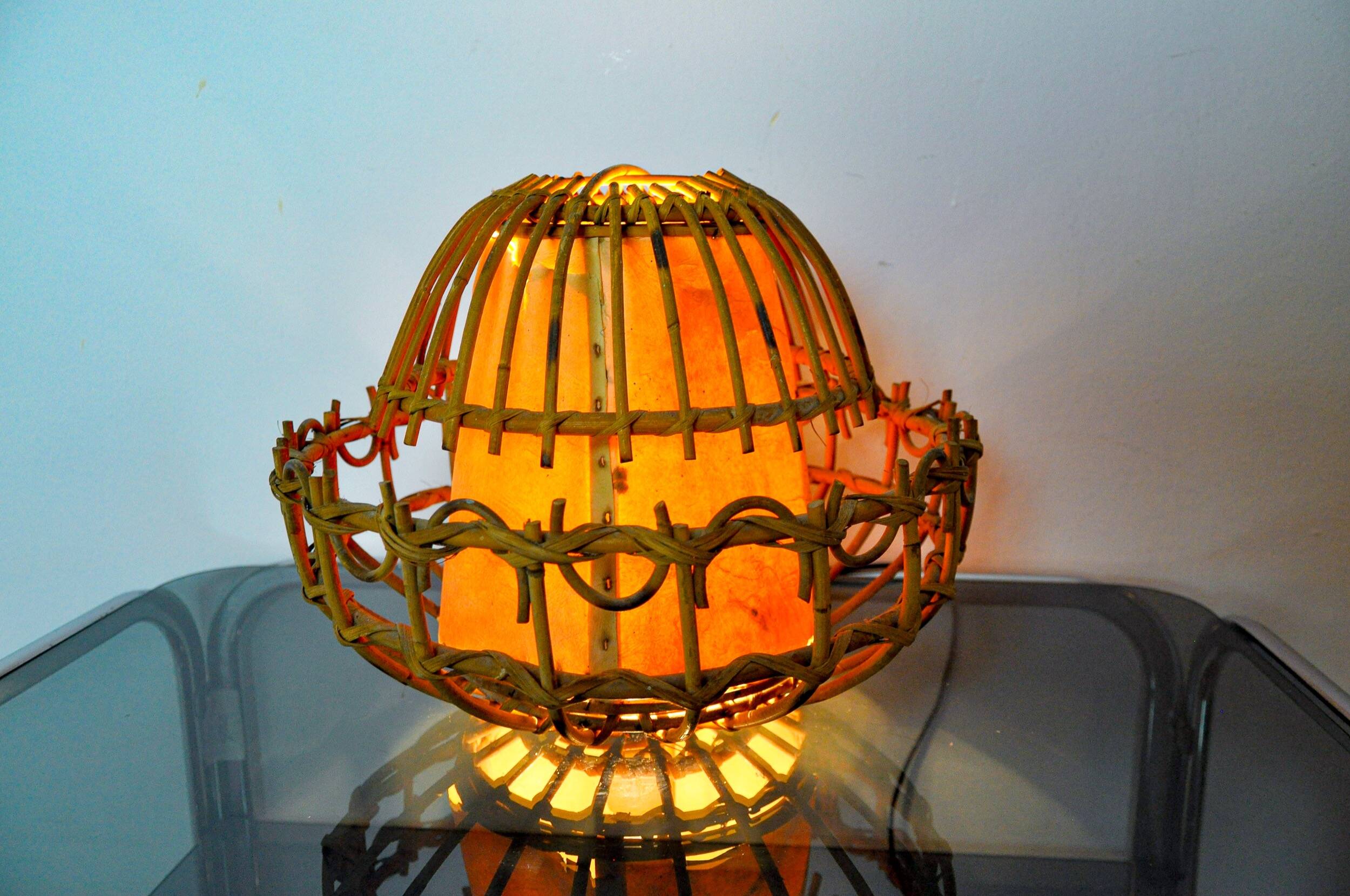 Rattan table lamp, popular art, France, 1960