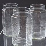 Set of 3 glass jars with old transparent lids in very good condition.