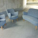 Set sofa and 2 armchairs vintage 50/60s organic fabrics vintage original