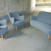 Set sofa and 2 armchairs vintage 50/60s organic fabrics vintage original