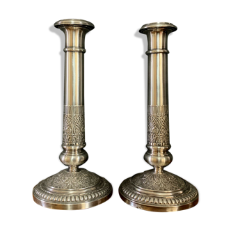 pair of Empire period candle holders in silver metal