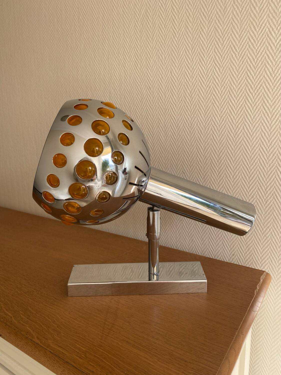 Space age wall lamp, chrome metal, 70s