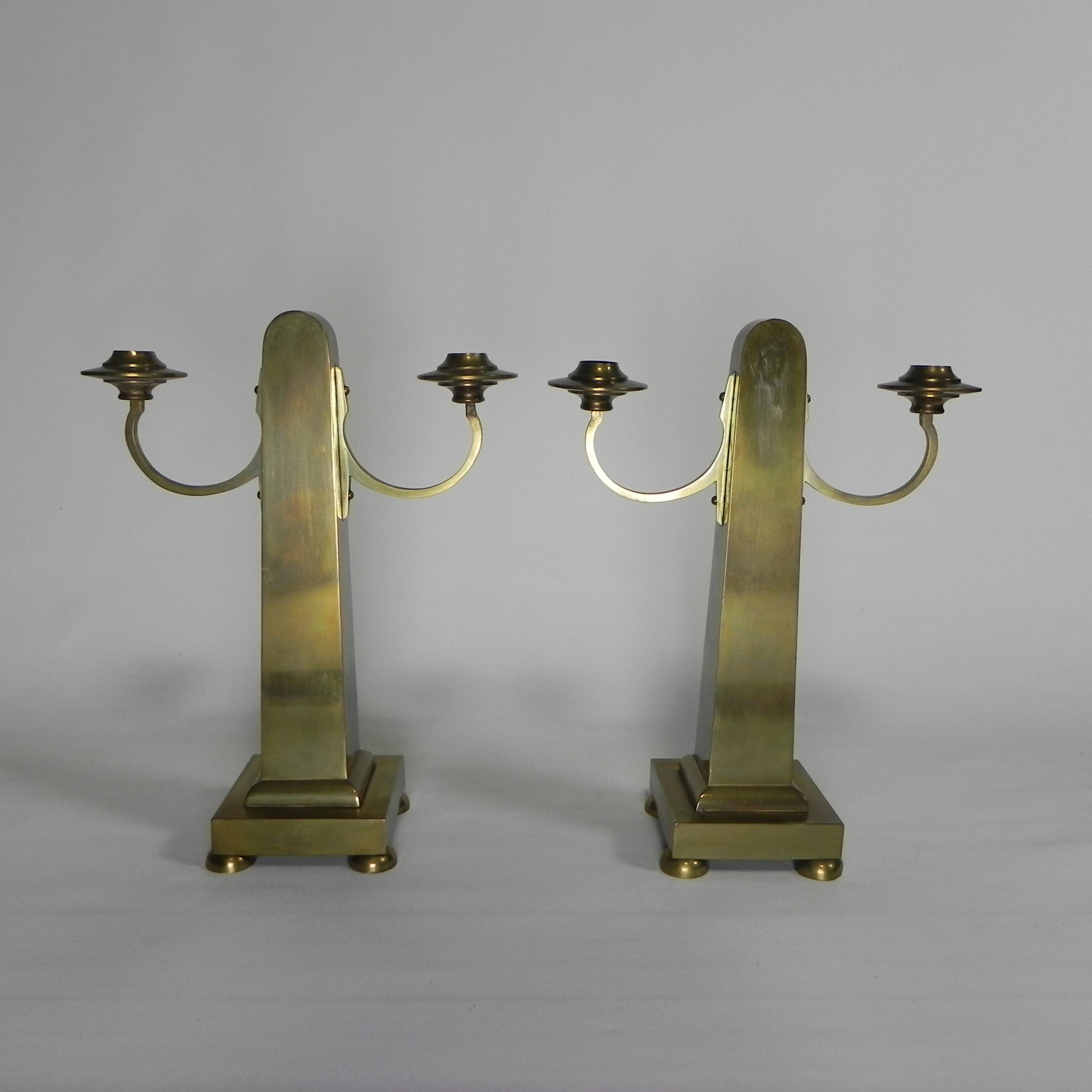 Set of 2 brass Art Nouveau candlesticks, circa 1910