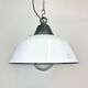 White Enamel and Cast Iron Industrial Pendant Light with Glass Cover, 1960s