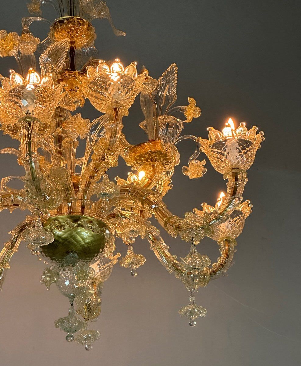 Venetian chandelier rezzonico in gilded Murano glass circa 1920