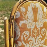 Set of 2 bamboo rocking chairs, yellow fabric with arabesques