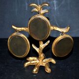 Vintage photo frame for 3 photographs - miniature golden brass medallion - Family tree