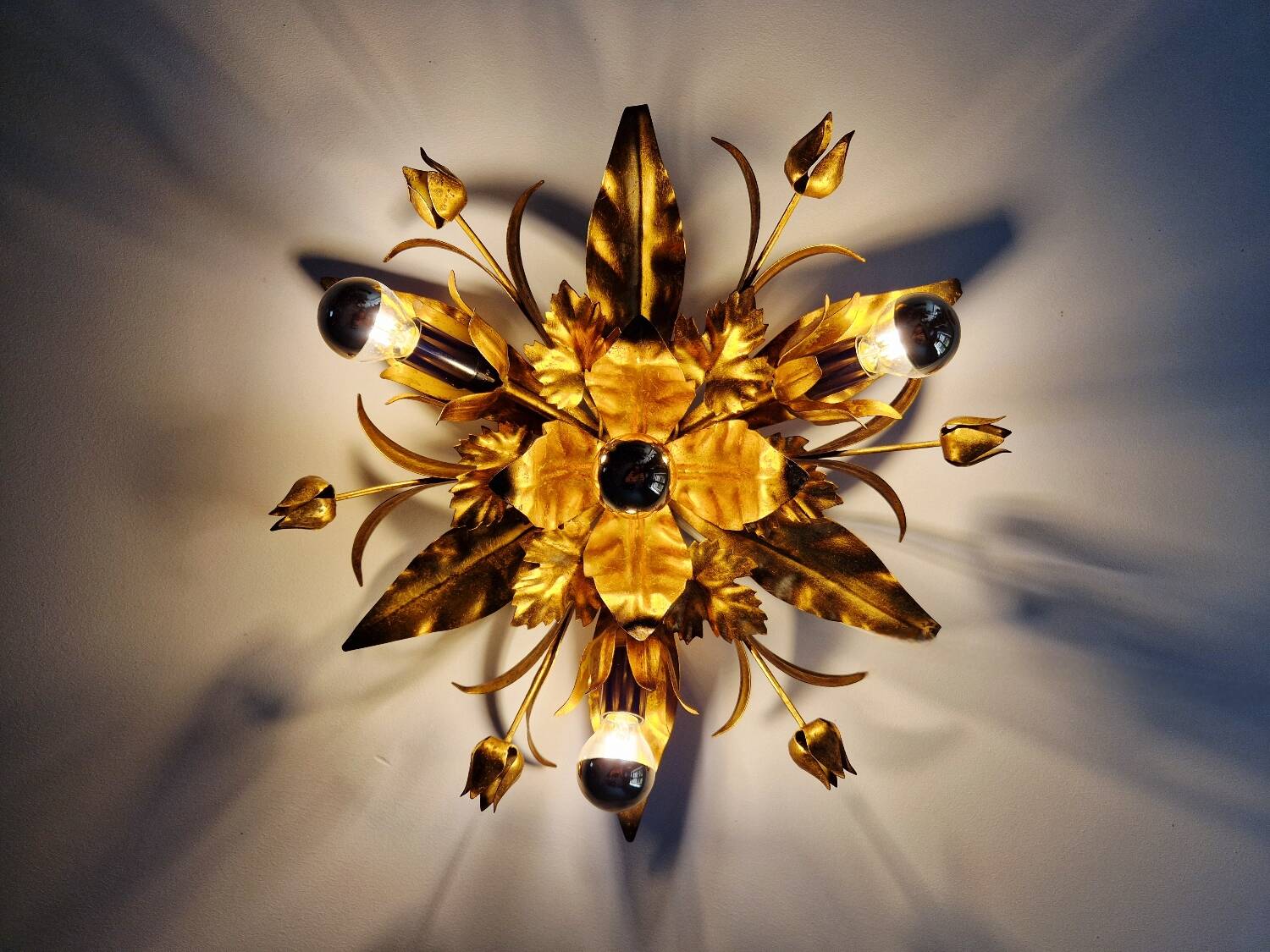 Italian ceiling light in gold-tone metal, 1970s