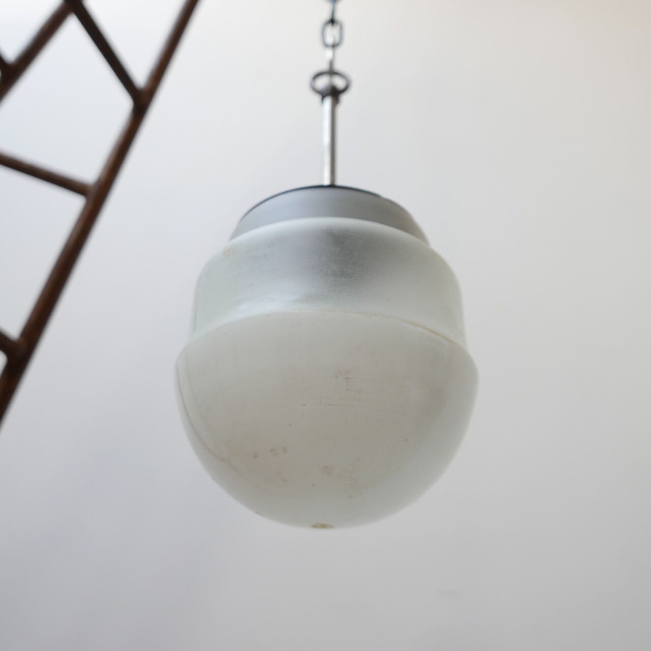 Small Two Tone Opaline and White Glass Mid-Century Pendant Light