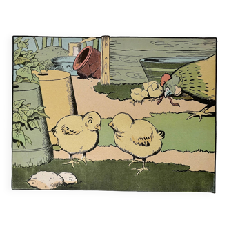 Old humorous satirical illustration of animals (chicks) - 1930