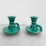 Pair of vintage enamelled ceramic candlesticks – Made in France