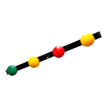 Portemanteau vintage en métal et patères plastiques colorées, années 60