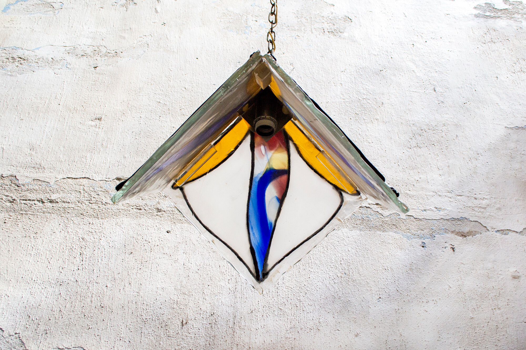 Lampadario vetro piombo colorato e silicone Italia Anni '70