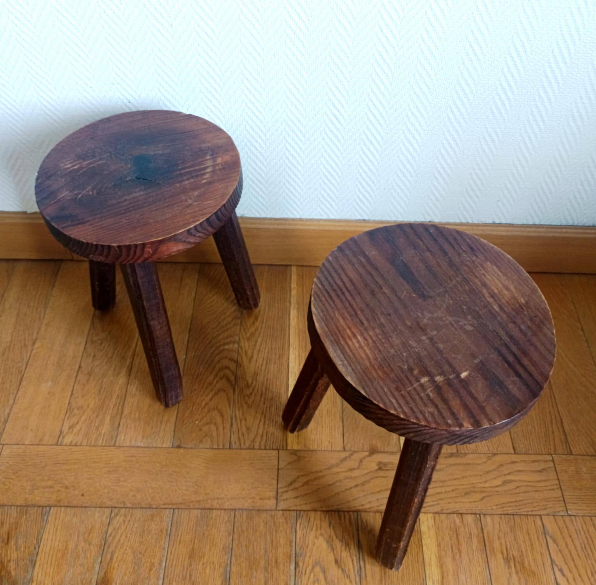 Pair of brutalist tripod stools