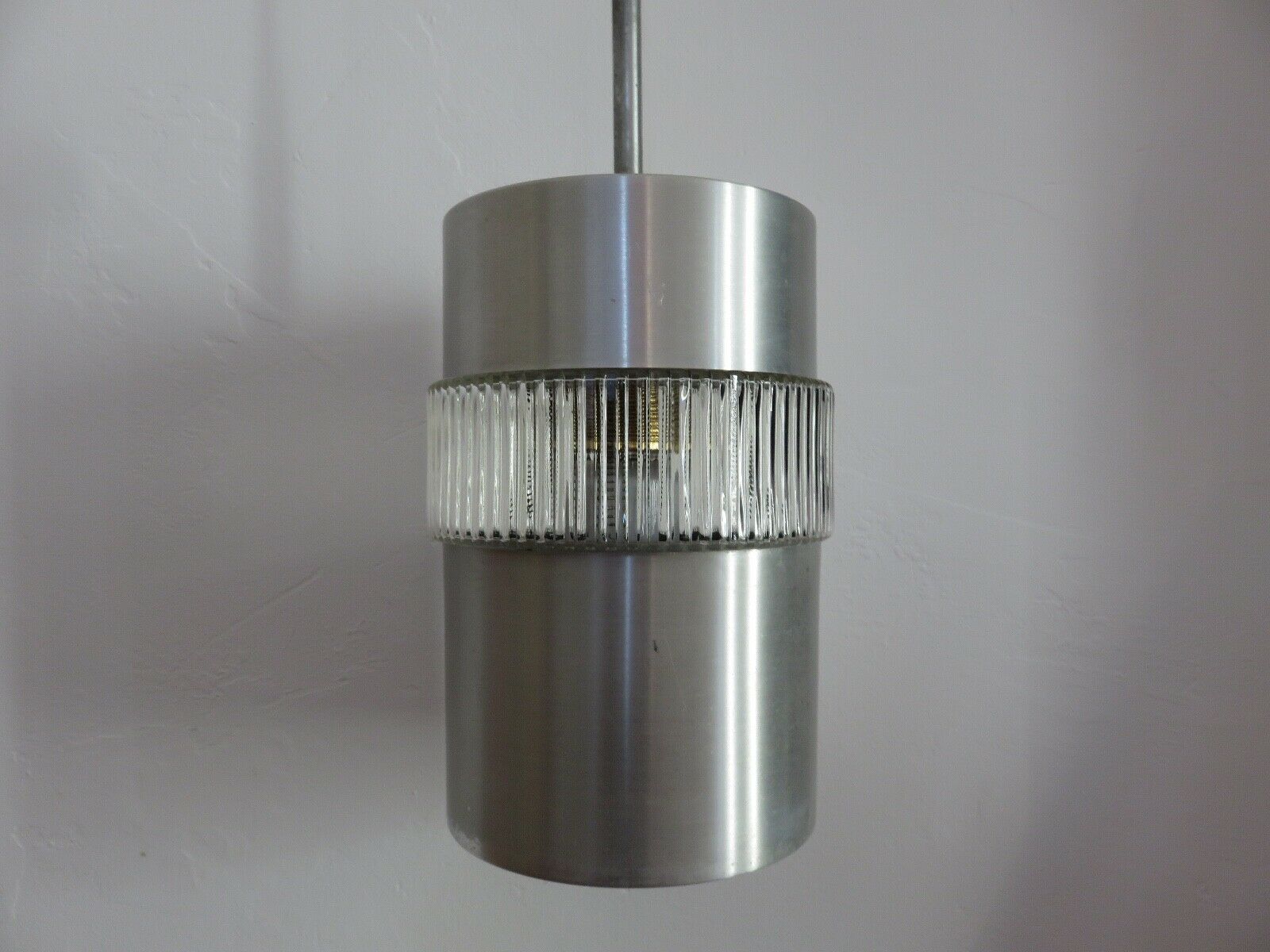 Scandinavian hanging lamp in glass and brushed aluminum 60s 70s