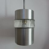Scandinavian hanging lamp in glass and brushed aluminum 60s 70s