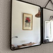Miroir vintage 1930 triptyque barbier nickelé simili crocodile vert avocat