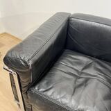 Black Leather LC2 Club Chair with Chromed Frame by Le Corbusier for Cassina, 1965